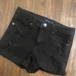 Aeropostale distressed high rise midi rolled cuff Denim Shorts  black